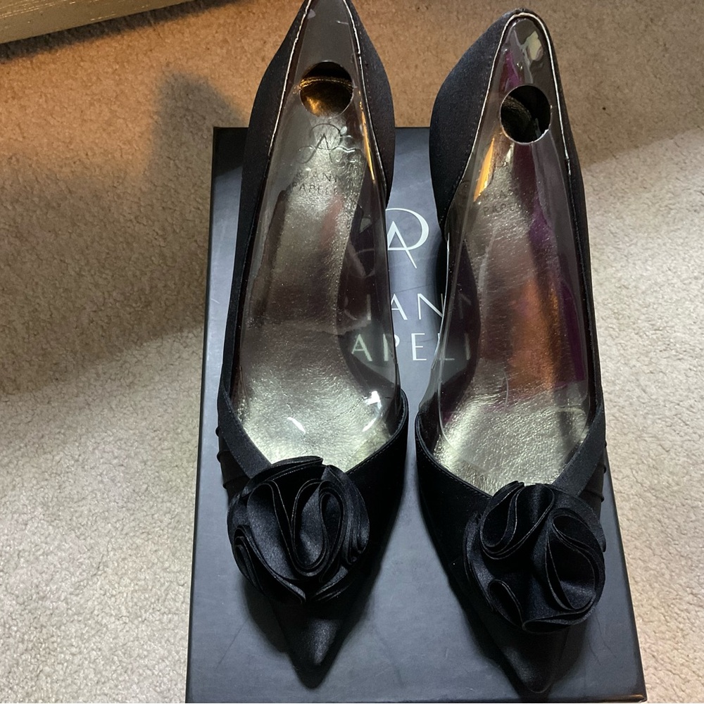 Adrianna Papell Black Heels with Rosette Accent